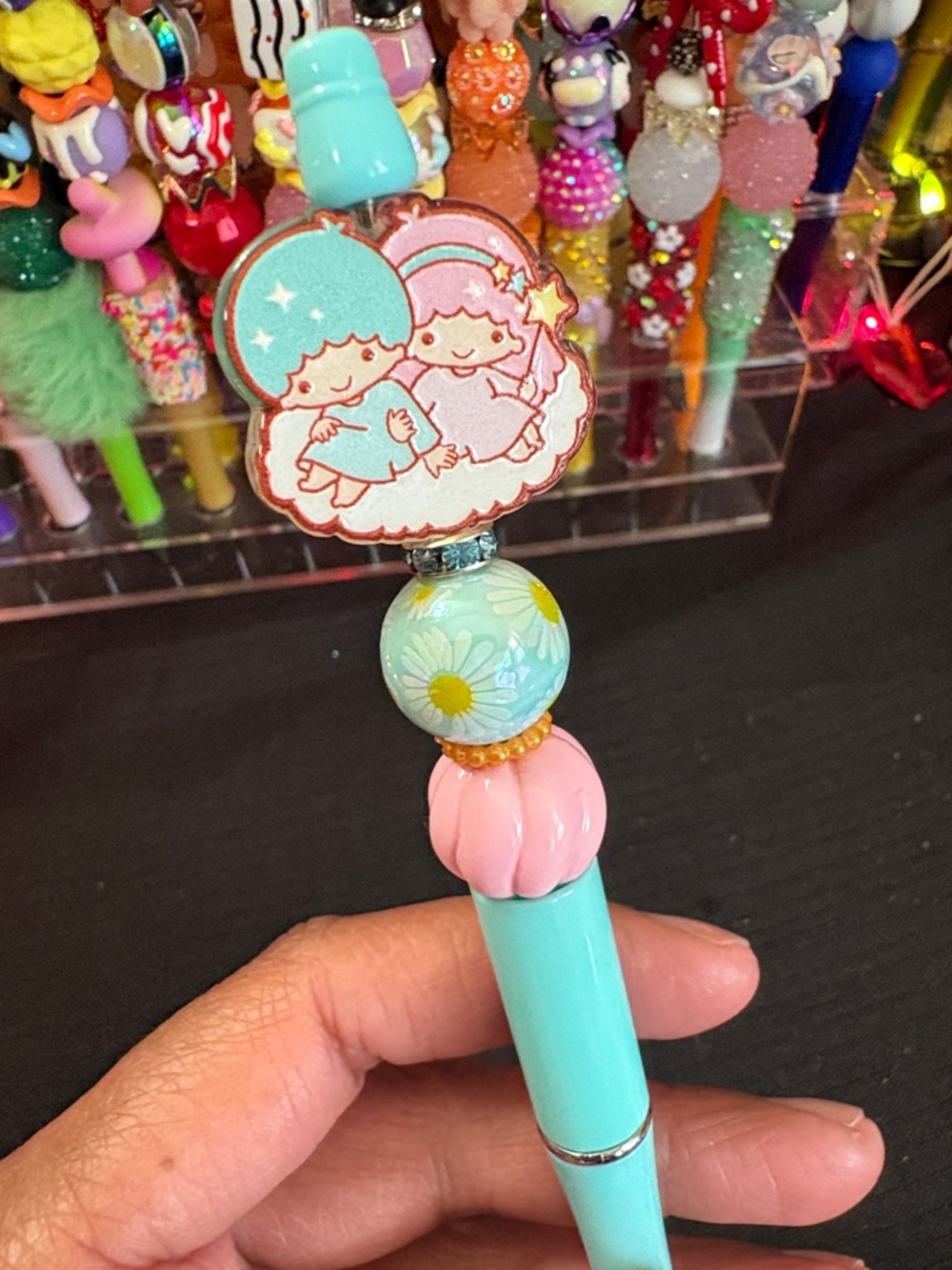 Little Twin Stars Characters Beaded Blue Pink Pen
